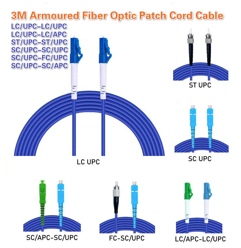 SC di LC corazzato SC /UPC-cavo a fibra ottica del cavo di toppa dello SC FC UPC /APC di LC 3.0mm SC APC SM SX 3M FTTH G652D 5 pz/lotto