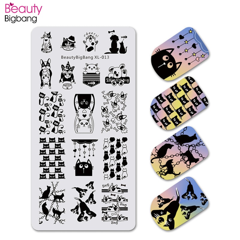 BeautyBigBang ongle gabarit plaque acier inoxydable mignon chat chien motif ongles estampage plaques Rectangle timbre pour ongles BBB XL-013