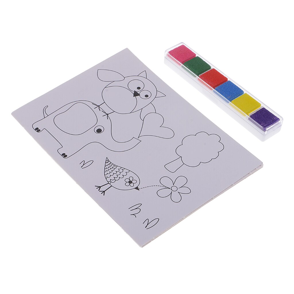 1 Set 6 Kleuren Vinger Verven Inkt Pad Met 8 Stuks Witte Vinger Schilderen Papier Kit Voor Kids Kinderen Educatief speelgoed