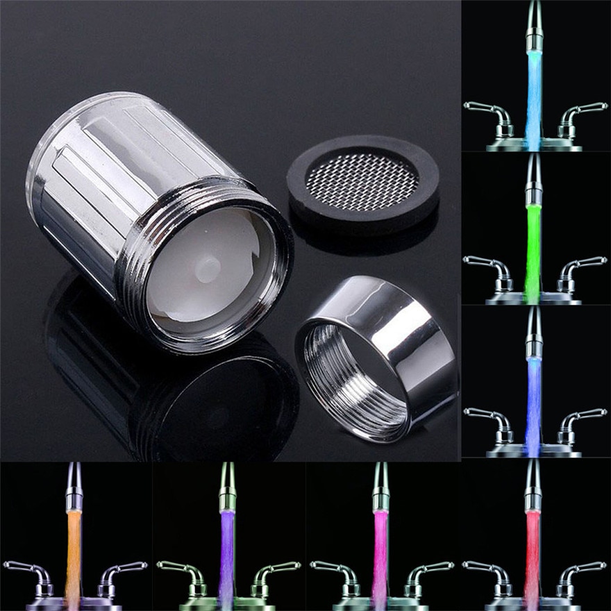 Romantic 7 Color Change LED Water Faucet Water Bath Home Bathroom Glow Water Faucet fits on most taps #0130 A1#