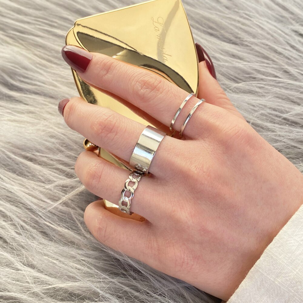 Trend Hip Hop Love Chain Rings for Women Chain Zircon Joint Index Finger Opening Ring Set 2022 Jewelry Trend: style 06