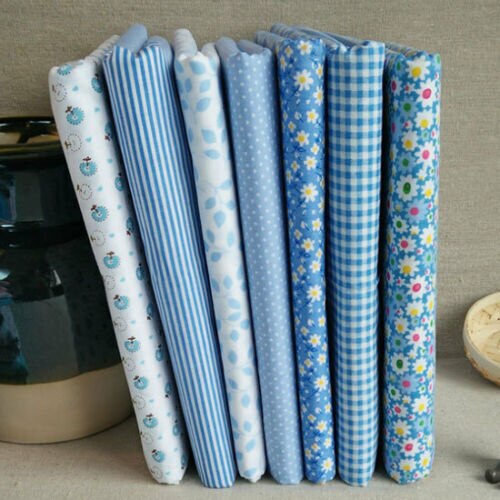 Series 7 pieces Assorted Pre-Cut Bundle Charm Cotton Quilt Fabric 25cm x 25cm for DIY Sewing Craft Flower Fabric: Blue Series