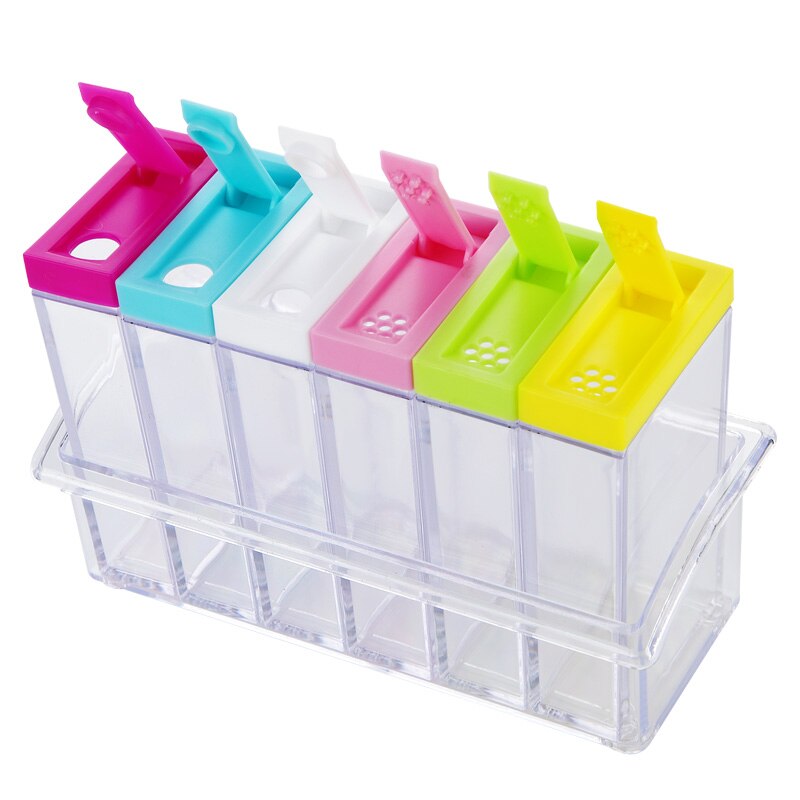 6 Stks/set Keuken Kruidkruik Kruiden Doos Keuken Spice Opslag Fles Transparante Zout En Peper Komijnpoeder Box Tool Mx306142: Multicolor  C