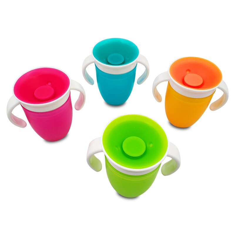 Babybekers kunnen 360 graden worden gedraaid magische beker lekvrije bekers 240ml leerbeker babyfles met dubbele handgreep klapdeksel