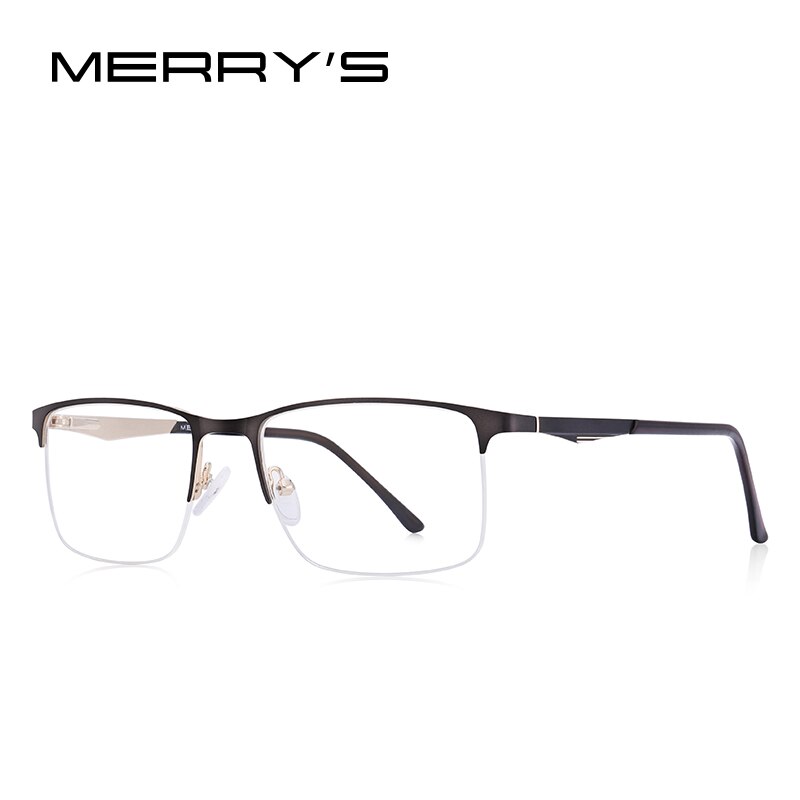 MERRYS-gafas de sol cuadradas para hombre, anteojos masculinos de , Montura de gafas de aleación de titanio, para miopía, graduadas, ultralivianas, S2059: C04 Gray Gold