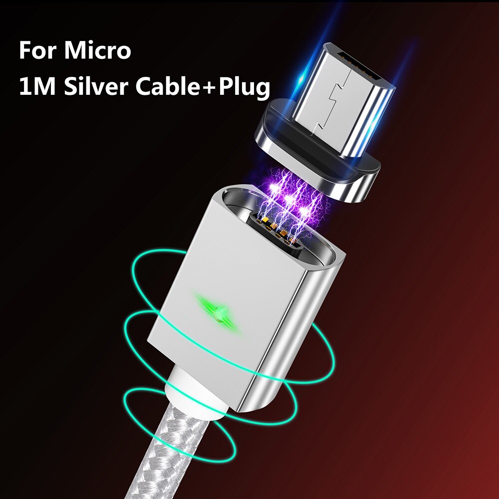 Zrse 3a magnetische kabel voor iphone samsung snel opladen micro usb-kabel type c kabels voor huawei oneplus xiaomi redmi note 7 k20: Zilver voor micro