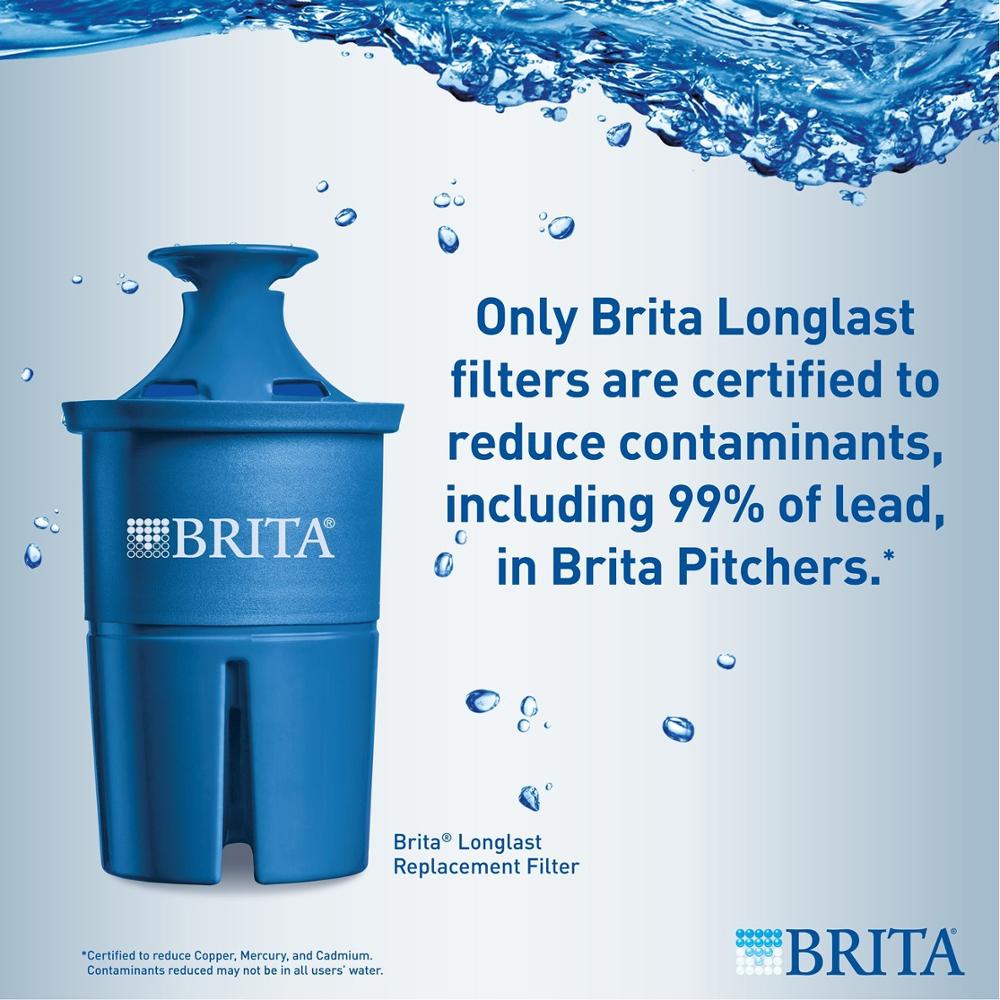Water Filter, Longlast Replacement Filters for Pitcher and Dispensers, Reduces Lead, BPA Free