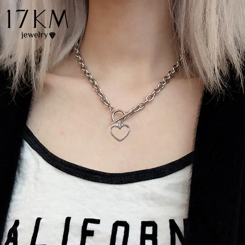 17KM Gold Splitter Herz Anhänger Halsketten Kragen Vintage Chunky Kette Halskette für Frauen Schmuck Besten Freund