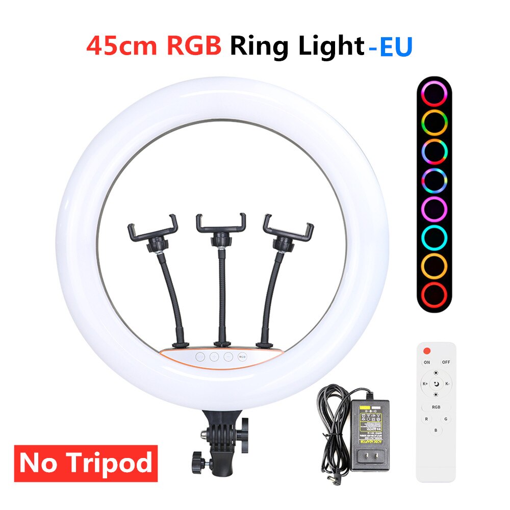 45cm 18inch RGB Ring Licht Dimmbare Selfie Lampe Mit Telefon Clip Fotografie Beleuchtung Für Video Live 10 zoll/26/33cm RGB Ringlight: 45cm RGB Light-EU