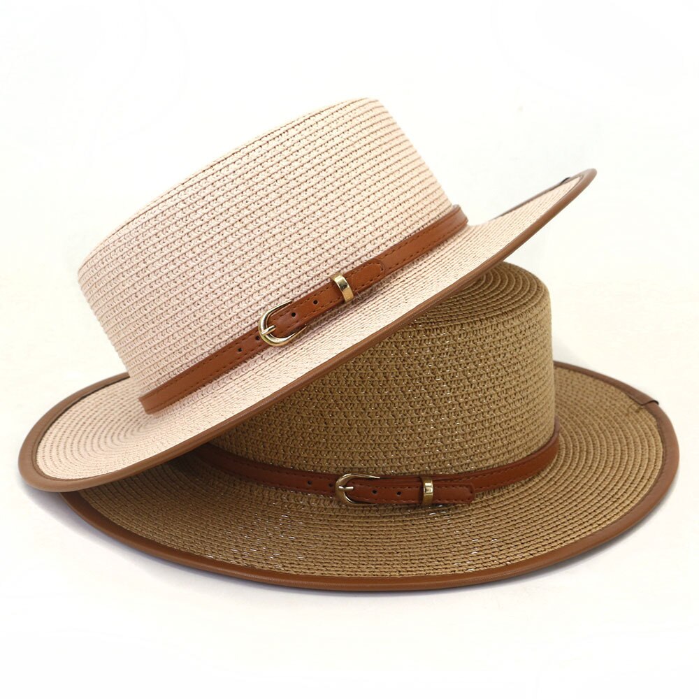 Spring Straw Hat for Women with Flat Brim Hat Wide Brim Fedora Hat with Big Brim Sun Visor Solid Casual Hat
