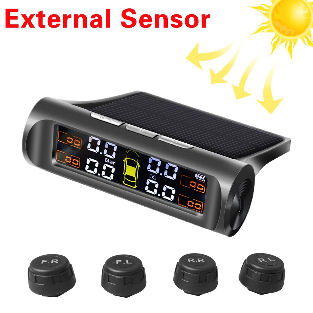 TPMS Solar Power TPMS Car Tire Pressure Alarm 360 Adjustable Monitor Auto Security System Tyre Pressure Temperature Warning: T1-E