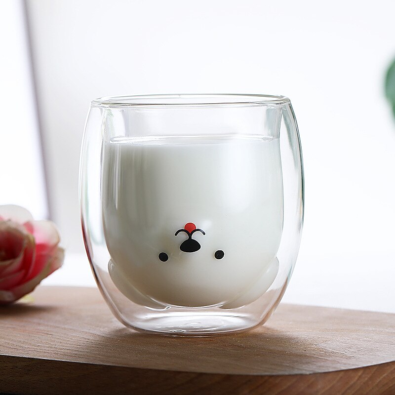Cat Claw/Paw Cup Double Glass Coffee Mug Cartoon Cute Cat Milk Juice Cup Home Office Cafe Tazas Best for Festival KEDICAT: Pink