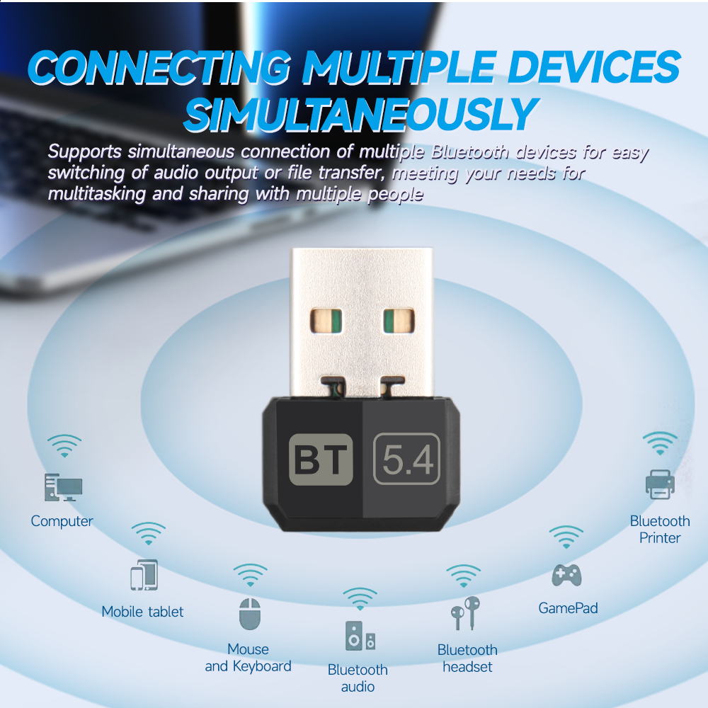 Adaptador Dongle USB Bluetooth 5.4 para computadora portátil de escritorio