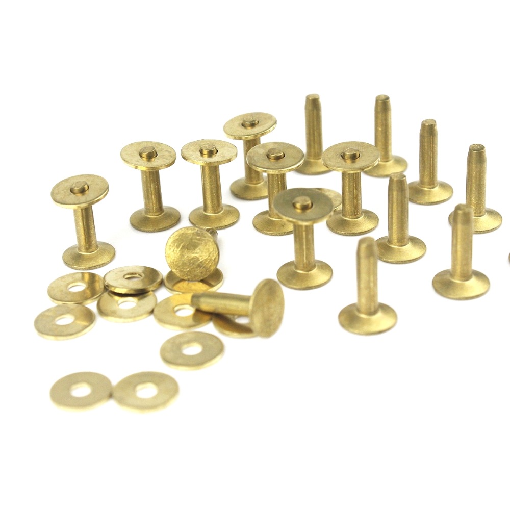 20pcs Solid Brass Rivets &amp; Burrs Leather Craft Belt Luggage Rivets Studs Permanent Tack Fasteners 6 Sizes