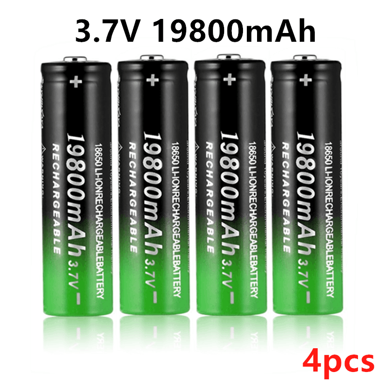 100% 18650 Battery 19800mAh 3.7V 18650 Li-ion batteries Rechargeable Battery For Flashlight Torch +Charger: black