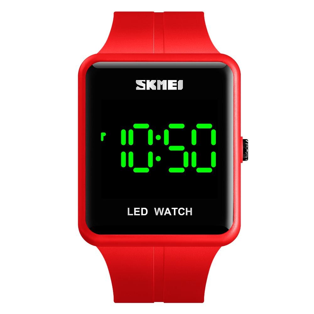 Skmei led digitaal herenhorloge grote wijzerplaat simply sport heren pu polshorloge datum waterdicht vierkant elektronisch horloge dames heren 1541: Rood