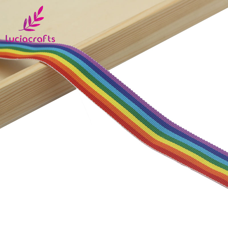 Lucia Ambachten Multi Size Regenboog Kleur Streep Grosgrain Lint Voor Diy Bow Ambachten Cadeaupapier S0603