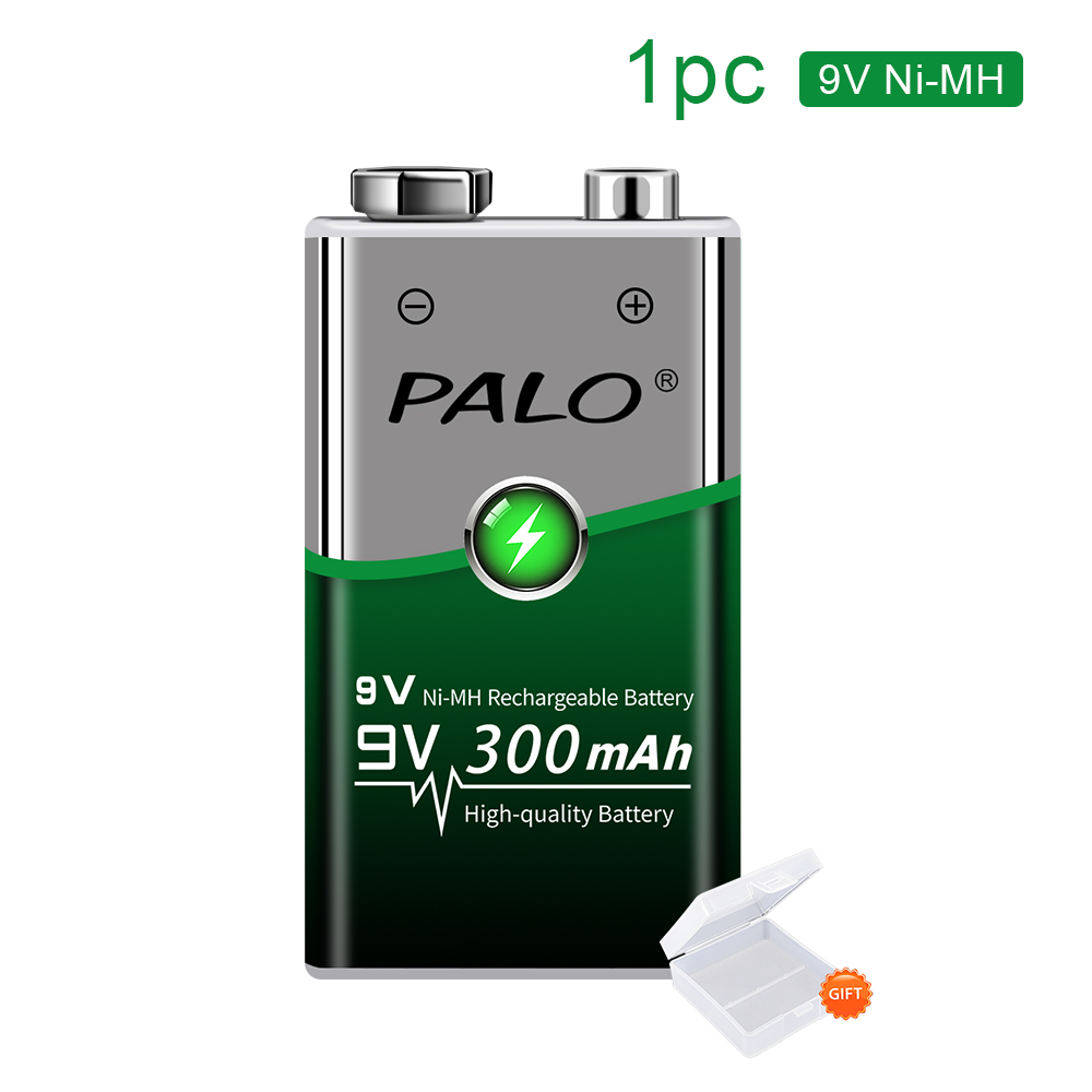 PALO 9V 300mAh NiMH Rechargeable Battery +LED Lndicator Light Charger for Ni-MH Ni-Cd AA AAA 9 Volts Batteria Crown Krone: Gold