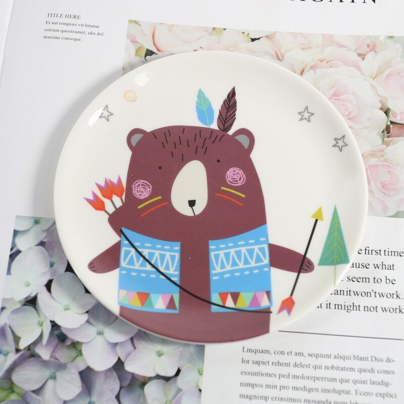1 PC mélamine dessin animé assiette Imitation porcelaine vaisselle Dessert plat enfant petit déjeuner assiette mignon plat: Argent