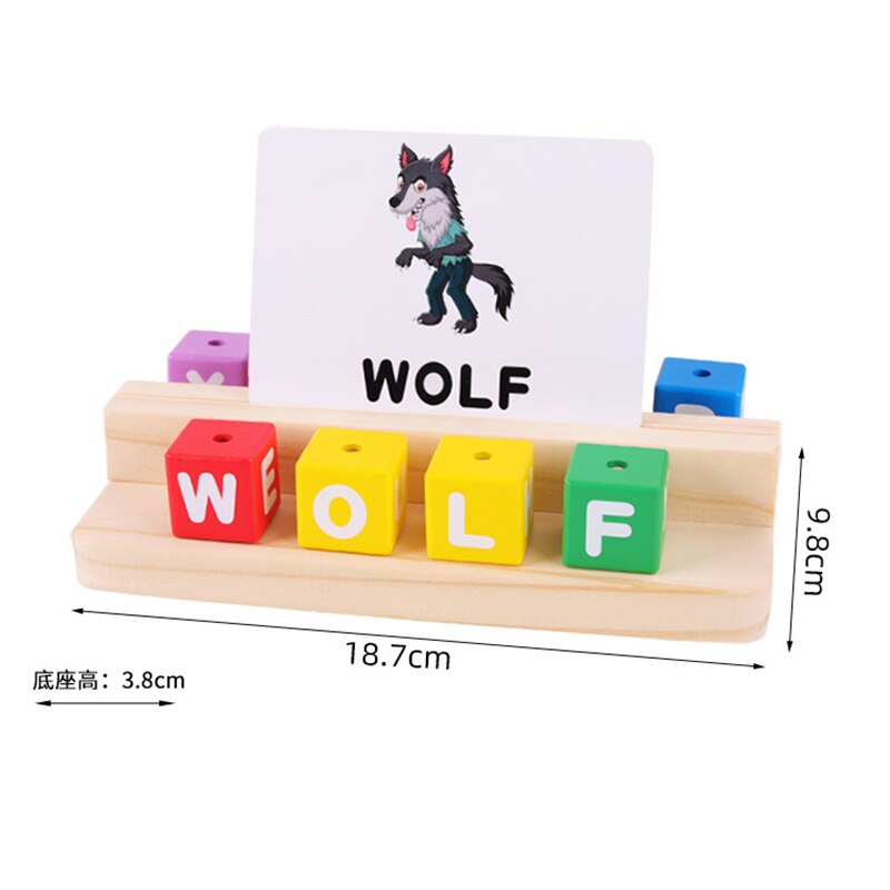 Wooden Letters Stacking Puzzle Words Cognitive Colorful Wooden Blocks Letters Matching Game With Double-Sided Cards