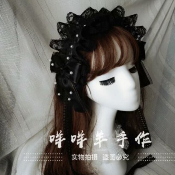 Lolita gótico encaje accesorios para el cabello lazo tocado Lolita gótico banda kc negro Lolita accesorios tocado pinza de pelo Hada: 4