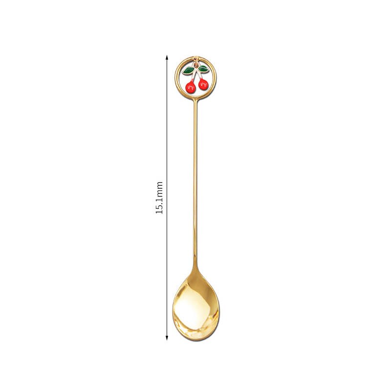 Stainless Steel Spoons Fork Mini Royal Style Metal Gold Carved Coffee Snacks Fruit Prikkers Dessert Fork Kitchen Tool Teaspoon: Cherry spoon