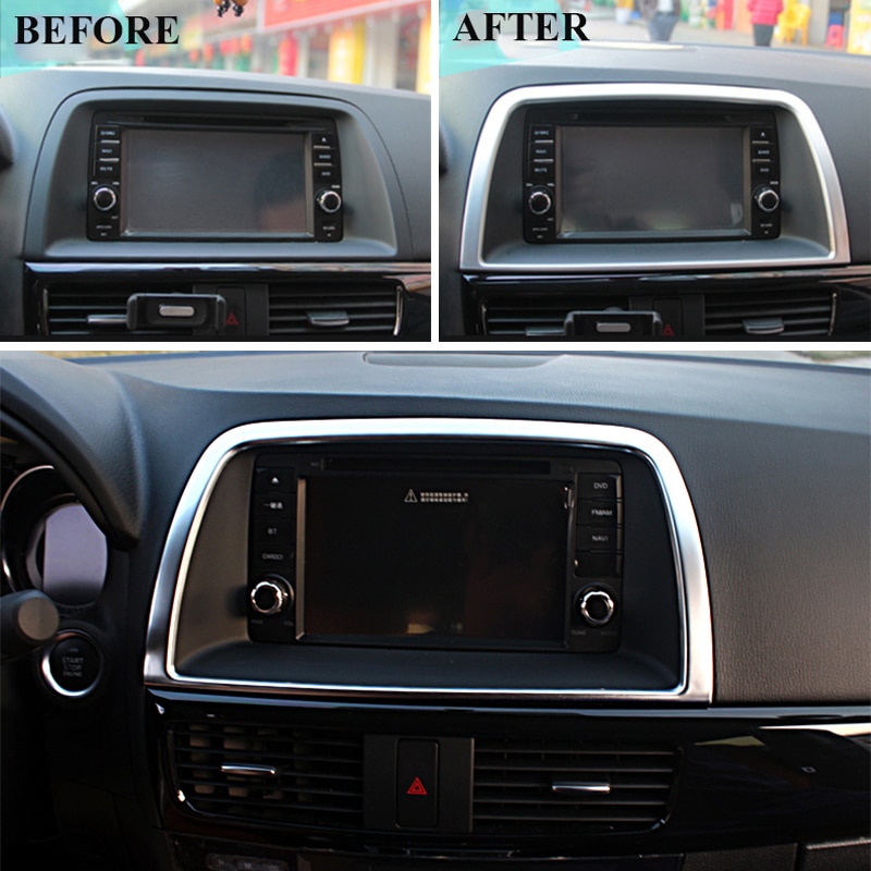 For Mazda Cx-5 Cx5 Ke Chrome Interior Dashboard Center Control Navi Screen Cover Trim Frame Decoration