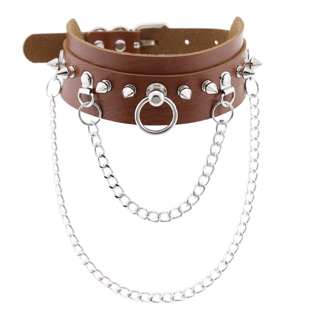 Gothic necklace Punk choker collar goth Silver Color Chain pendant necklace women leather emo kawaii witch rave jewelry: brown