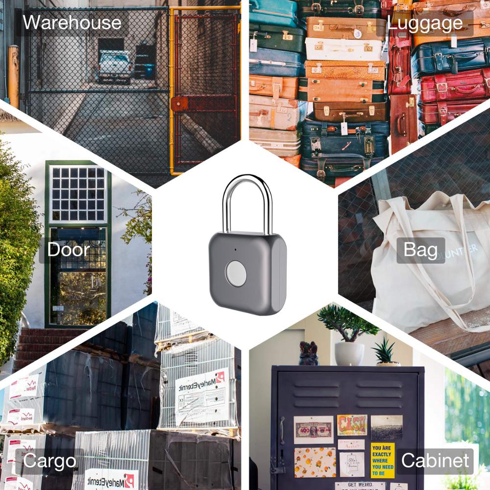 Fingerprint Padlock Mini Smart Padlock Keyless USB Charging Biometric High Security Lock for Gym Locker, Shed Locker (Grey)