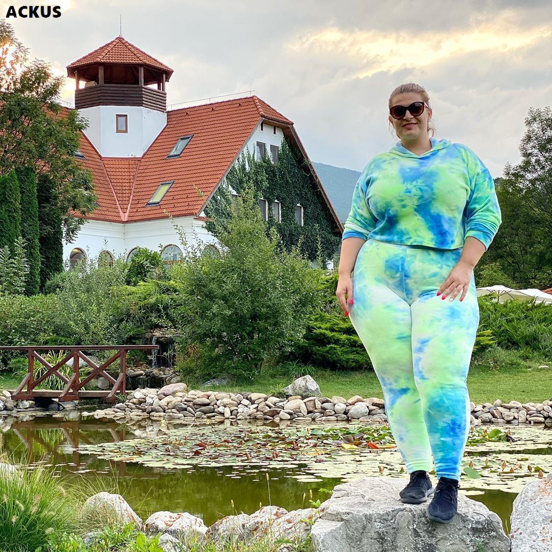 ACKUS Women Plus Size Set Tie Dye Loose Hoodies Tops Track Pants Two 2 Piece Sets Active Maxi Tracksuit Casual Outfits Autumn