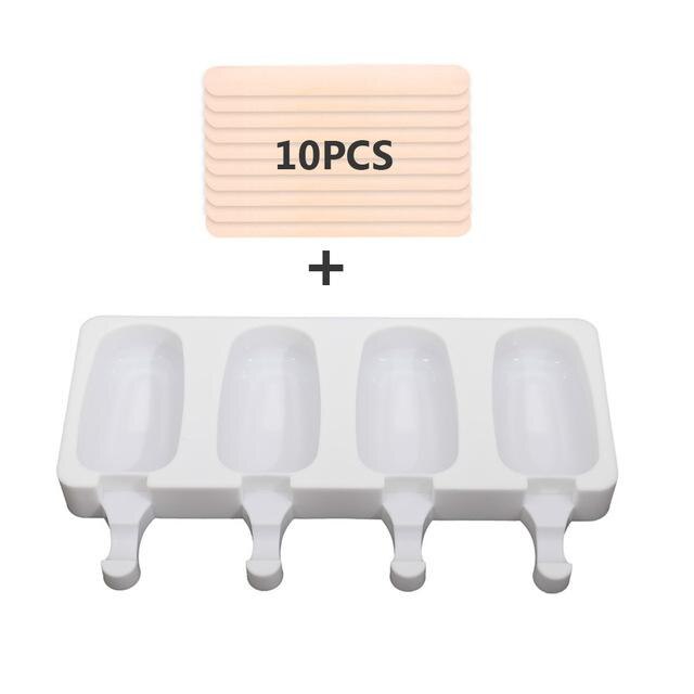 Stampo per gelato in silicone stampi per ghiaccioli fatti in casa fai-da-te congelatore succo 4 celle vassoio per cubetti di ghiaccio di grandi dimensioni ghiacciolo barile stampo: Beige