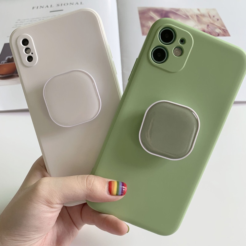 Support de téléphone portable de poignée d'airbag rétractable de colle de chute carrée pour des iphone samsung xiaomi support de support de couleur unie