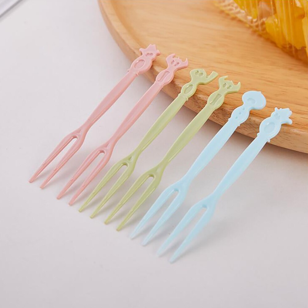 50Pcs Huishoudelijke Leuke Fruit Vork Set Plastic Wegwerp Fruit Teken Huishoudelijke Cake Fruit Salade Kleine Vork
