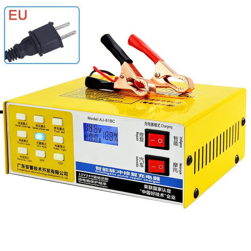 Universal Battery Charger 12V 24V Full Automatic Electric Car Battery Charger Intelligent Pulse Repair Type 6-200AH EU Plug #40