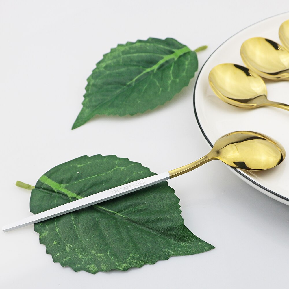 4Pcs Rosa Gold Geschirr Besteck Dessert Löffel Set Lange Griff Spiegel Löffel Besteck Küche Zubehör 304 Edelstahl