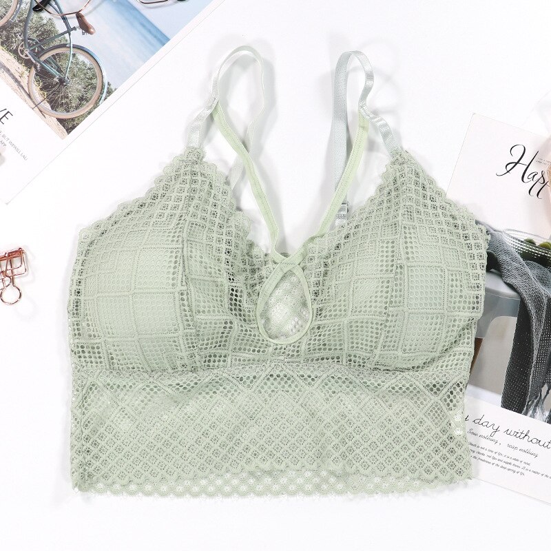 Sexet blonde skønhed ryg bh kvinder dejlig wire fri bralette sommer behagelig sømløs push up bh: Grøn
