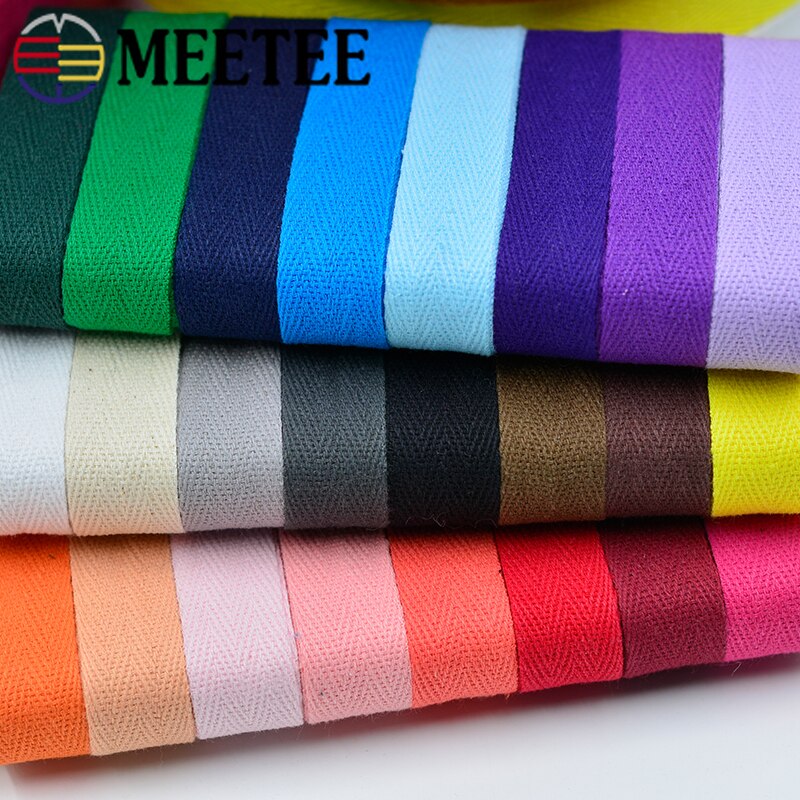 45M Meetee 2cm Herringbone Pattern Cotton Webbing Tape High Tenacity Bag Lable Ribbons Sewing Tapes Bias Binding DIY Accessories