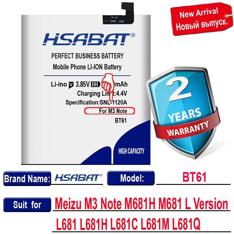 HSABAT 5050mAh BT61 Battery for Meizu M3 Note M681H M681 L681H L-version