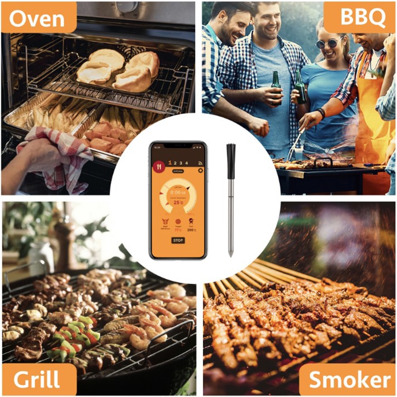 Smart Digitale Hygrometer Draadloze Bbq Vlees Voedsel Keuken Oven Koken Steak Thermometer Bluetooth Verbinding Outdoor Barbecue