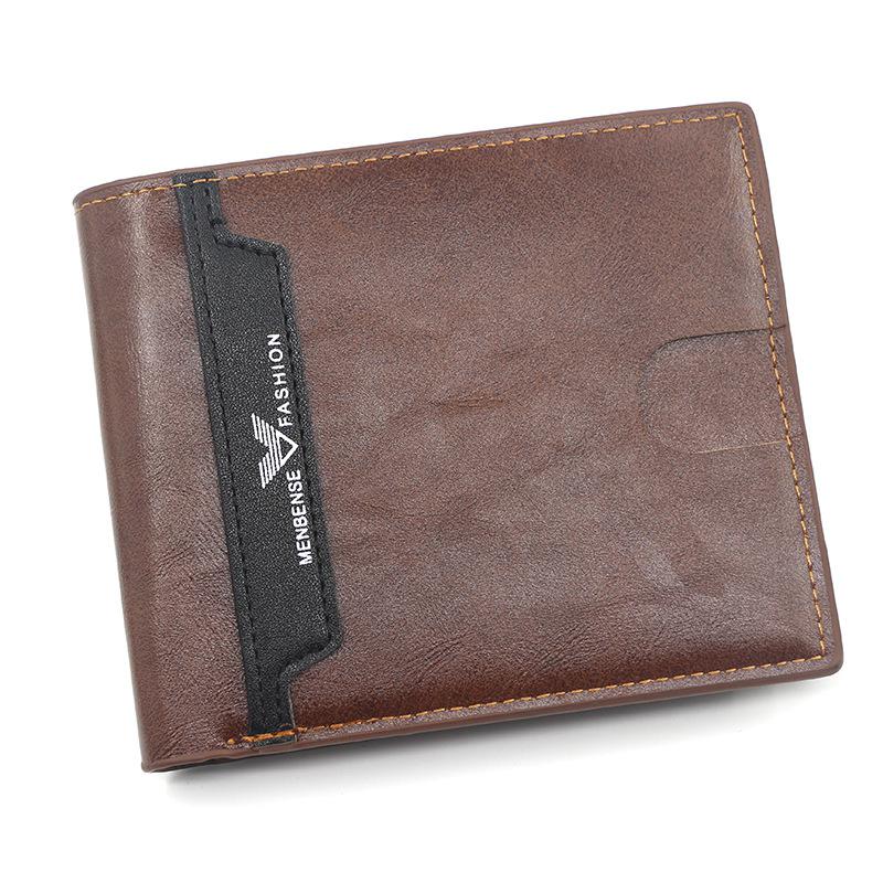 Wallet Mens Leather Casual Men Purse Slim Leather Mini Short Wallet Monedero Hombre Credit Card Trifold Purse Billetera Hombre: Brown 1