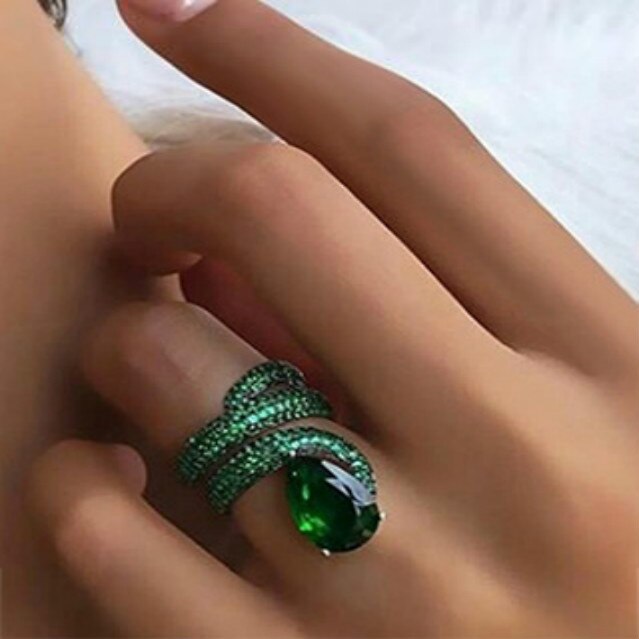 NPKDS Goth Bohemia 925 Sterling Silver Snake Rings for Women Luxury Zircon Stone Punk Rock Nightclub Ring Jewelry: 10 / Green