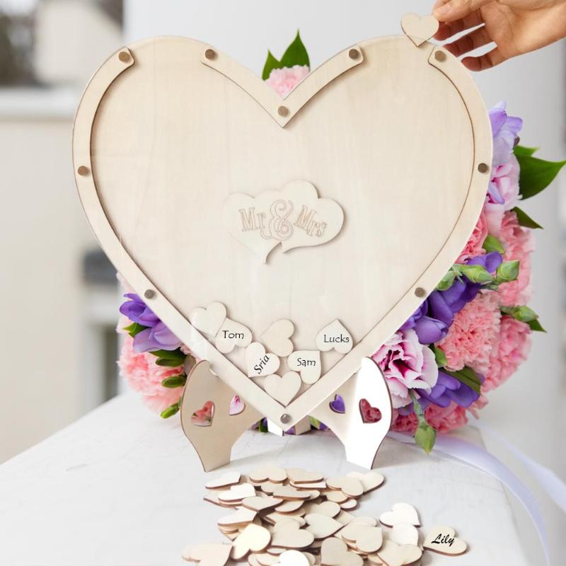 Romantisk dobbelt hjerteform bryllup underskrift puslespil hukommelse gæstebog personlighed krydsfiner stor kærlighed hjerte
