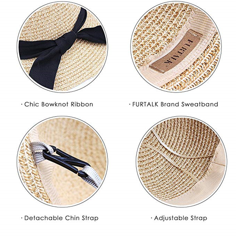 FURTALK Sun Hat for Women Summer Panama Hat Female UV Protection Floppy Beach Straw Hat Ladies Wide Brim Travel Sun Bucket Cap