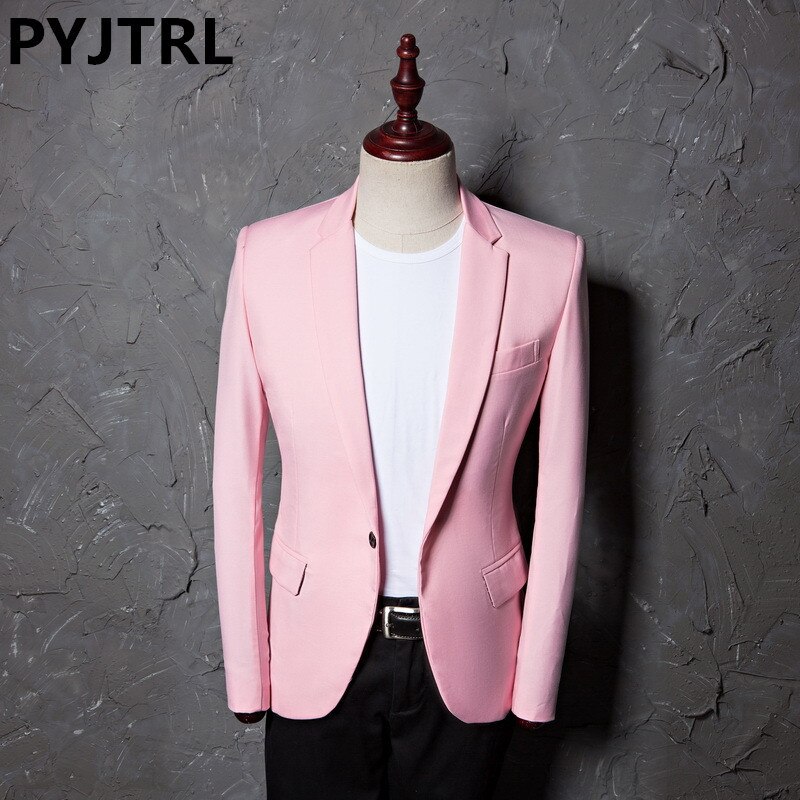Pyjtrl miesten rento rento vaaleanpunainen muodollinen puku takki kampus kuluminen yhden painikkeen häät bleiseri tyylit vaiheessa puvut laulajille: Meille koko 2xl 44r