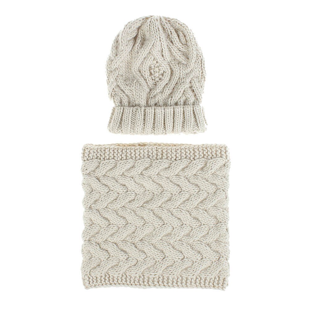 Wintersjaal muts set gebreide muts voor dames winter warme stretch gebreide muts volwassen outfit meisjes gebreide muts met sjaal  wh108d: Ivoor