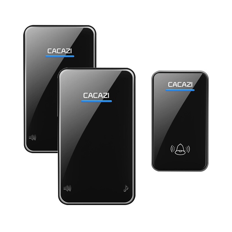 CACAZI Wireless Doorbell DC Battery Operated Waterproof 2 Button 1 Receiver Led Light Home Cordless Door Bell 48 Chime 6 Volume: black1x2
