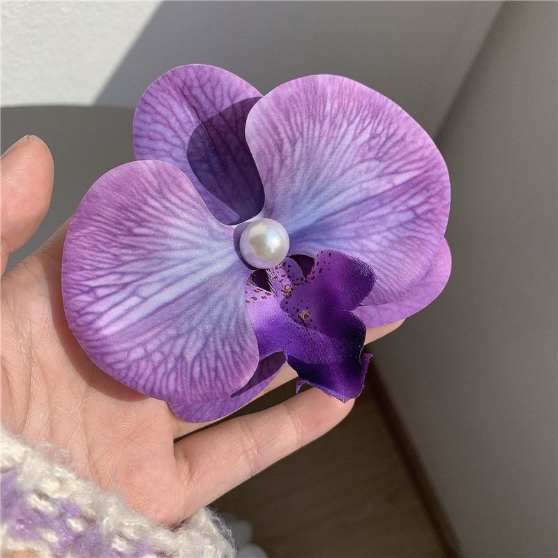 Boog Bloem Phalaenopsis Parel Haar Clip Bloem Haarspeld Orchidee Vlinder Haren Clip Haaraccessoires Haar Styling Tools: Blauw