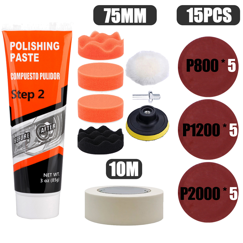 Kits de pulido para restauración de faros de coche, abrillantador químico, reparación de faros, pulidor de lentes, pasta de limpieza, herramienta de restauración: Blanco