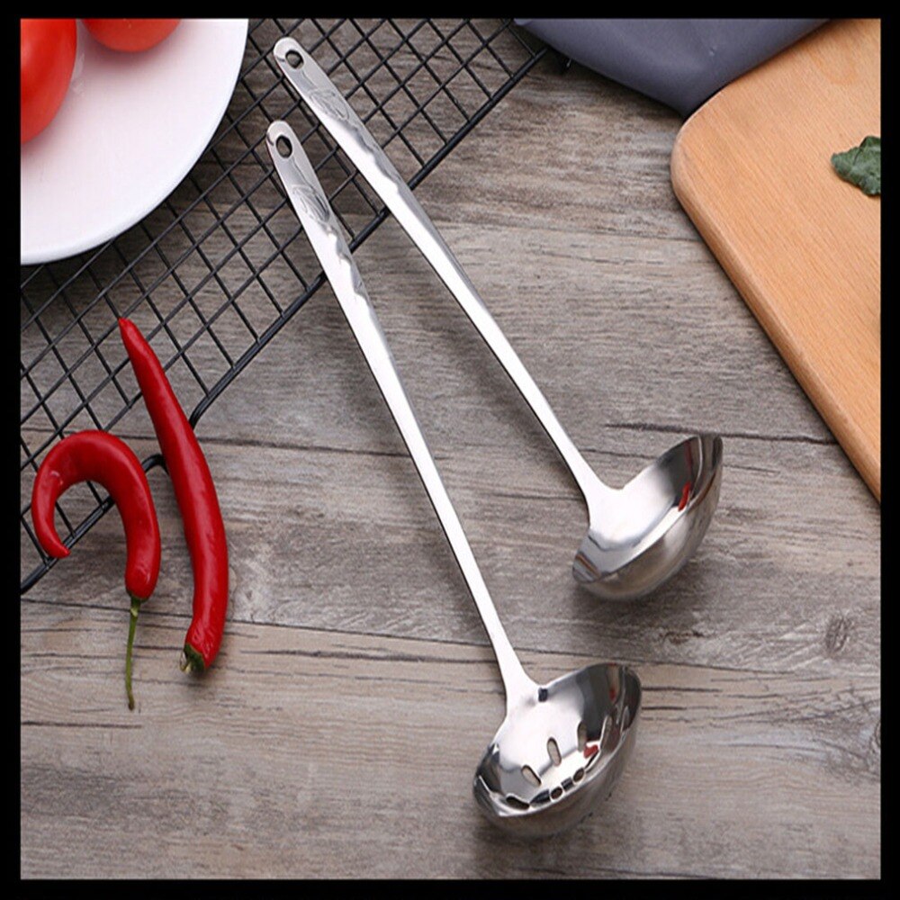 Colador de mango largo de acero inoxidable, cuchara para sopa, filtro de concha, desnatador de postres, cucharada de gachas, accesorios de cocina