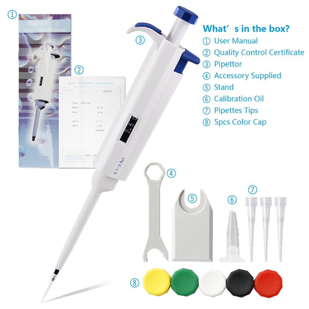 FOURE'S SCIENTIFIC Single Channel Pipette Adjustable Volume 0.1-2.5ul Mechanical Micro Pipette Transfer Pipette Lab Pipettor